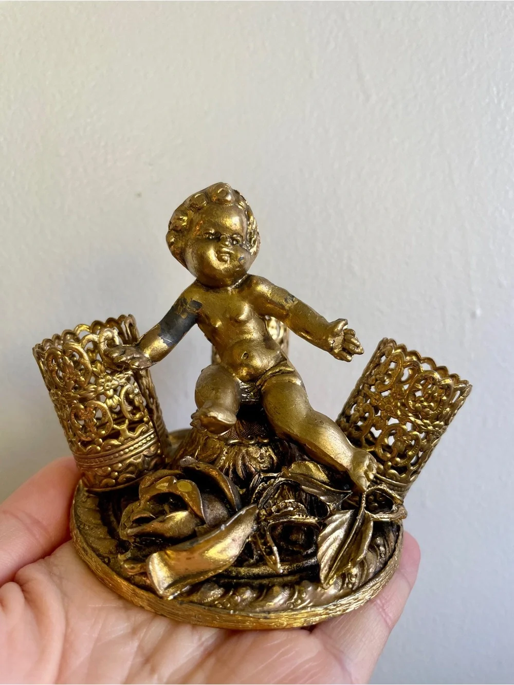Vintage Hamilton Sterling 24K Gold Plated Cherub Lipstick Holder Regency Rare
